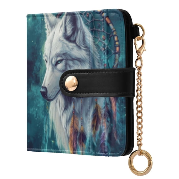 Qxltty Wolf King Dreamcatcher Ladies Wallet Rfid Slim Thin Compact Credit Card Women Wallet Zipper Coin Pocket and ID Window for Female Gifts