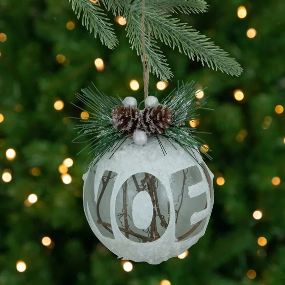 Northlight 4-Inch White Frosted Noel With Holly Berries Glass Christmas Ornament