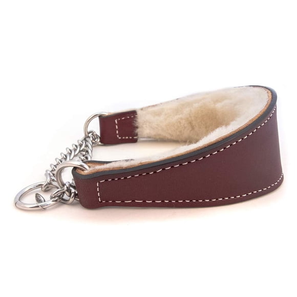Collier Martingale en Cuir Doublé de Peau de Mouton 1.75 Po de Large par 14 Po - Bourgogne