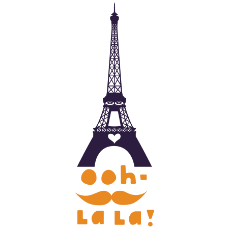 Ooh La La French Phrase with Eiffel Tower Artwork Vinyl Wall Decal - Majestic Landmark Silhouette for Living Room Wall Decoration 20" x 54"