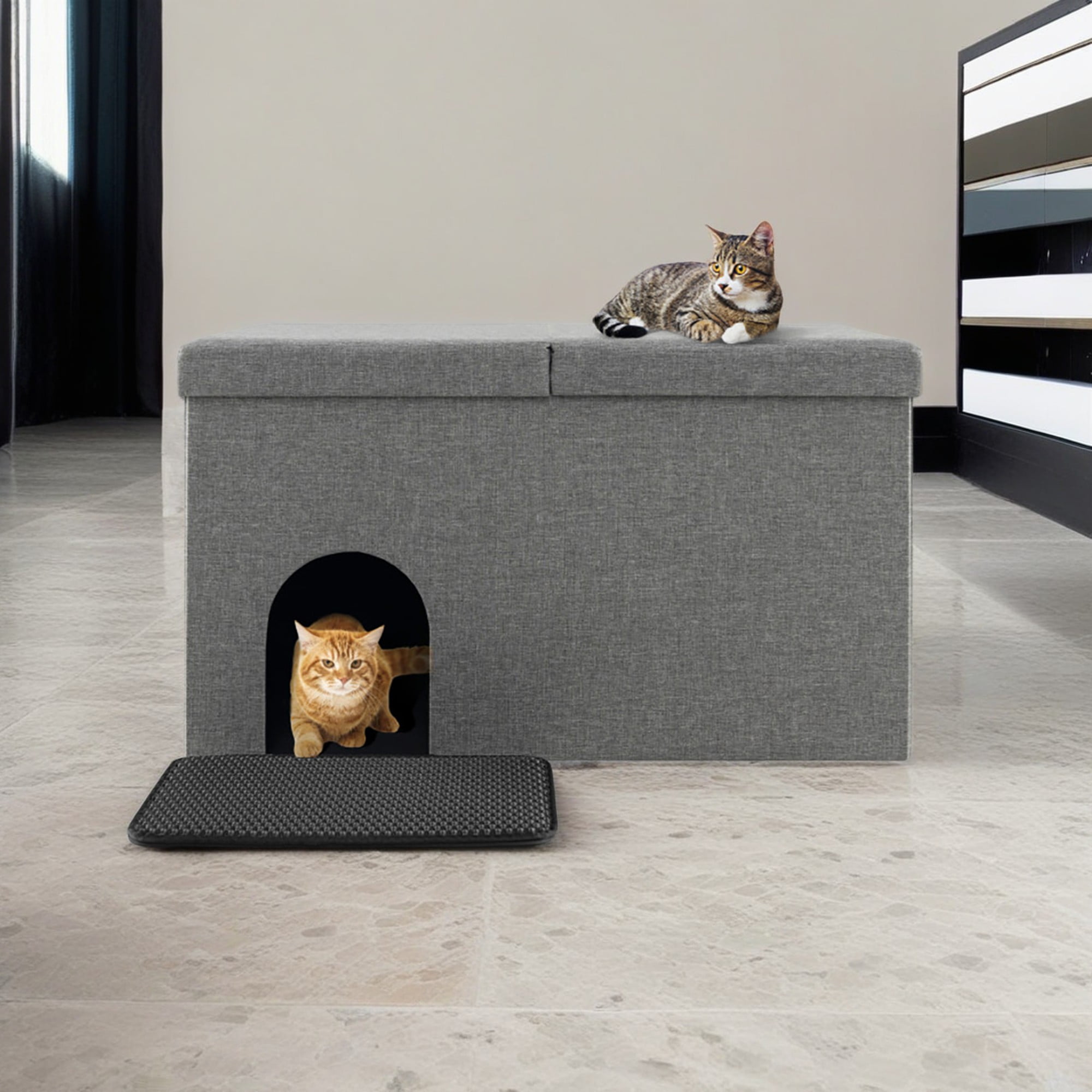 resenkos 35" Hidden Cat Litter Box Enclosure Furniture with Urine Proof Litter Mat, Pet House for Indoor Cats, Living Room Cat Condo Bed Cave, Gray