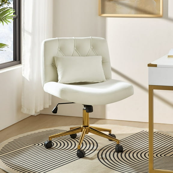 Adjustable Modern Swivel Velvet Desk Task Chair for Makeup Vanity Ivory