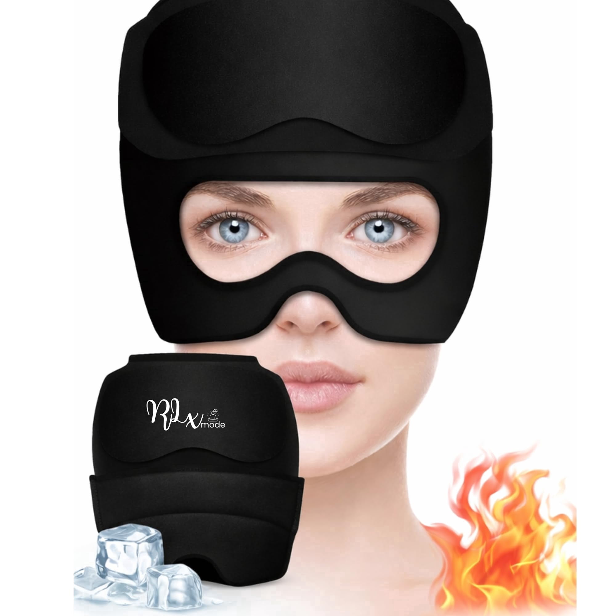 Migraine Relief Cap with Detachable Eye Mask, Romancy 2-in-1 Hot and Cold Gel Ice Head Wrap for Headache Relief, Reusable Cooling Compression Cap for Stress, Tension and Sinus Pressure, Light-Blockin