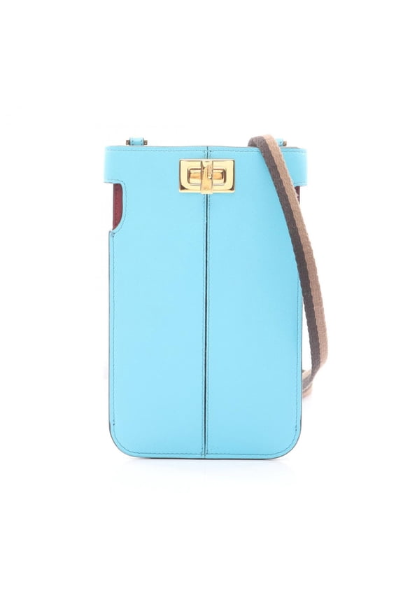 Pre-Owned Fendi Phone Pouch Shoulder Bag, Leather, Women's, Blue, 8M0442 (Fair)