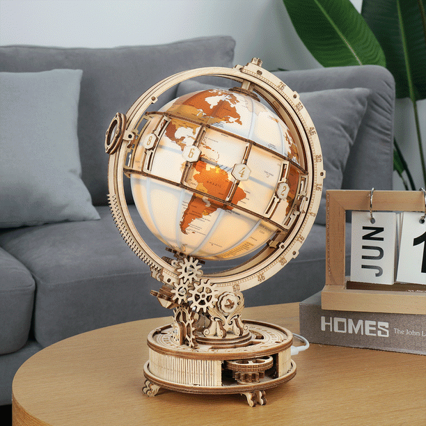ROKR 6" Globe Lumineux du Monde 180 Pièces 3D Puzzle en Bois Modèle-Auto Tellurion Assemblé Jouets de Construction