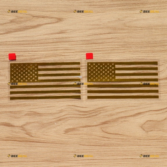 American USA Flag Vinyl Decal Sticker - 2 Pack Metallic Gold Look, 4 Inches - Die-Cut No Background for Car Truck Boat Laptop