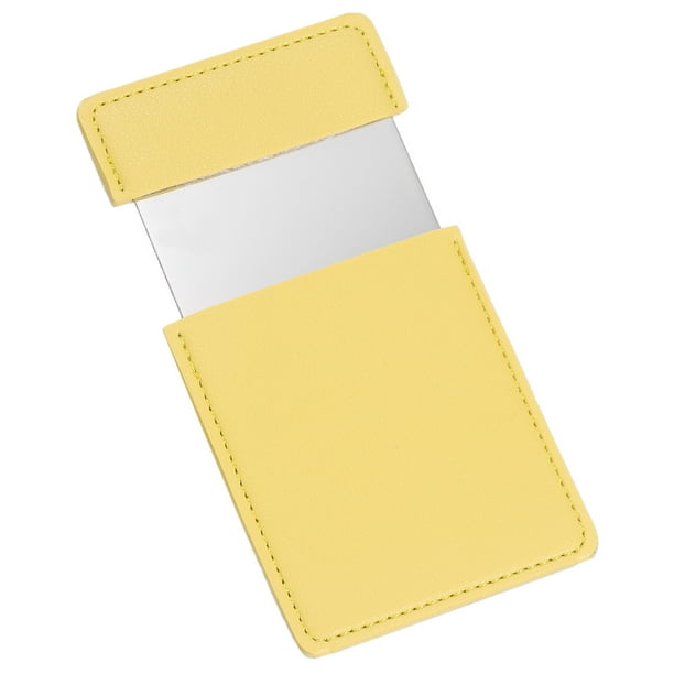 Espejo de bolsillo Uxcell de acero inoxidable irrompible, espejo compacto de maquillaje con funda de cuero PU (Amarillo, 2.44 x 3.74")