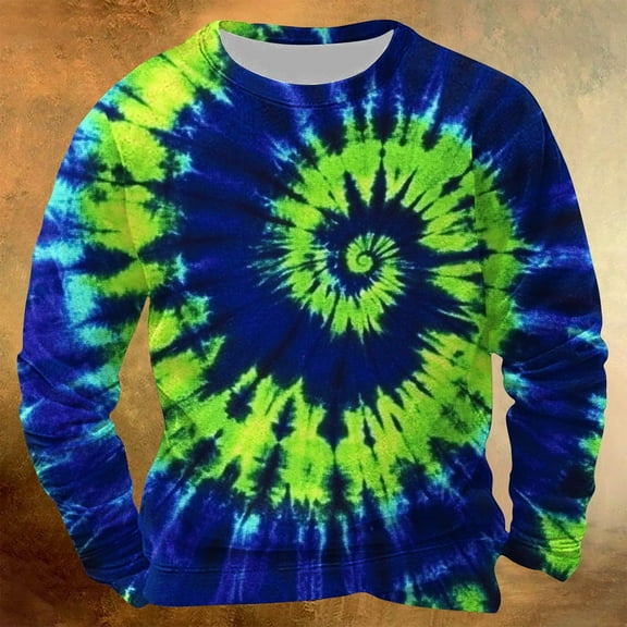 DODADAWANJ Tie dye Hoodie for Men Crewneck Long Sleeve Pullover Big and Tall Loose Casual Sweatshirt for Outdoor Leisure Street XL