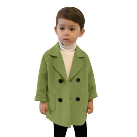 

ZHUASHUM Toddler Kids Baby Girls Boys Plaid Solid Coat Elegant Notched Collar Double Jacket Wool Coat Trench Coat