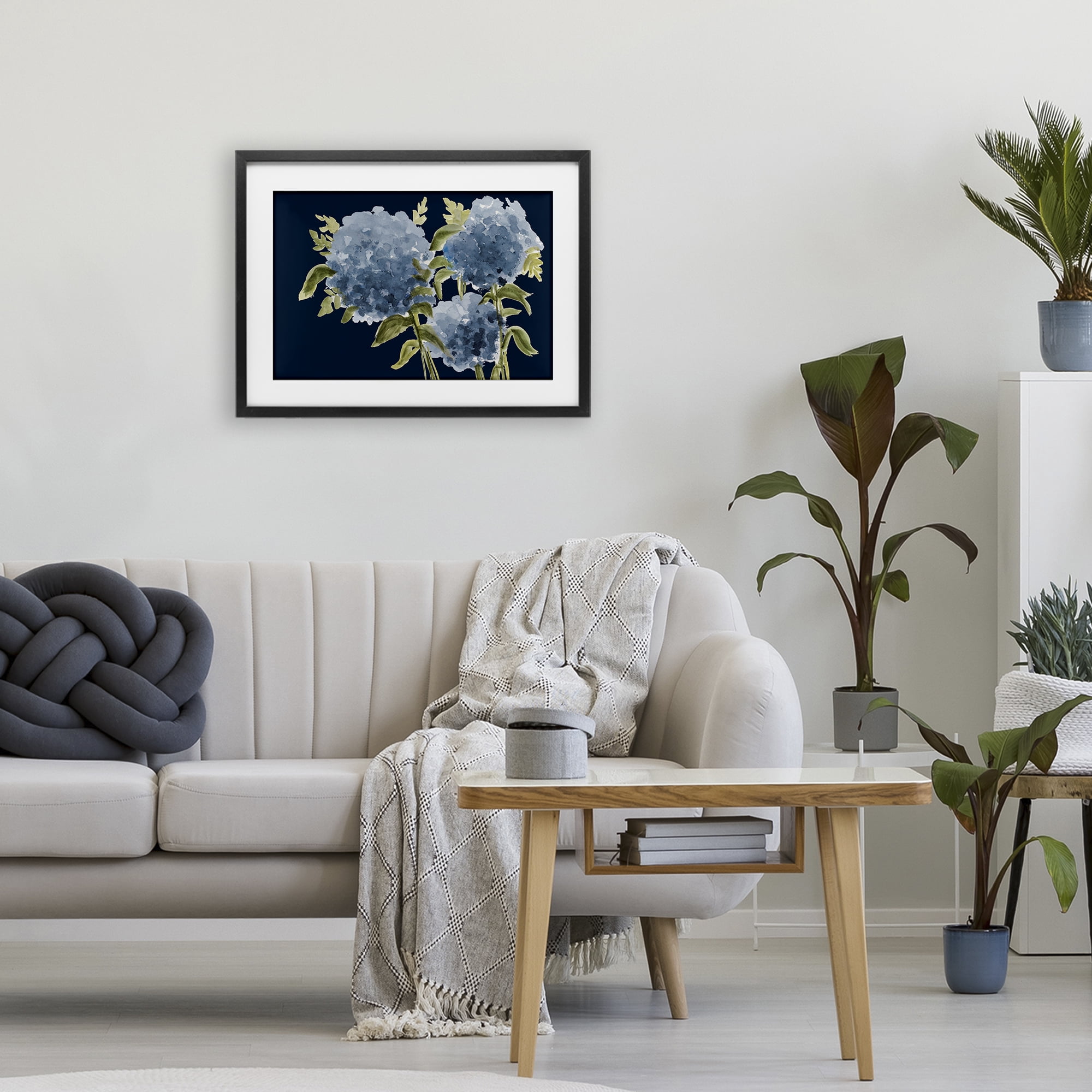 Stupell Industries Blue Hydrangeas on Indigo Black Framed Print Under Glass, design by Janice Gaynor