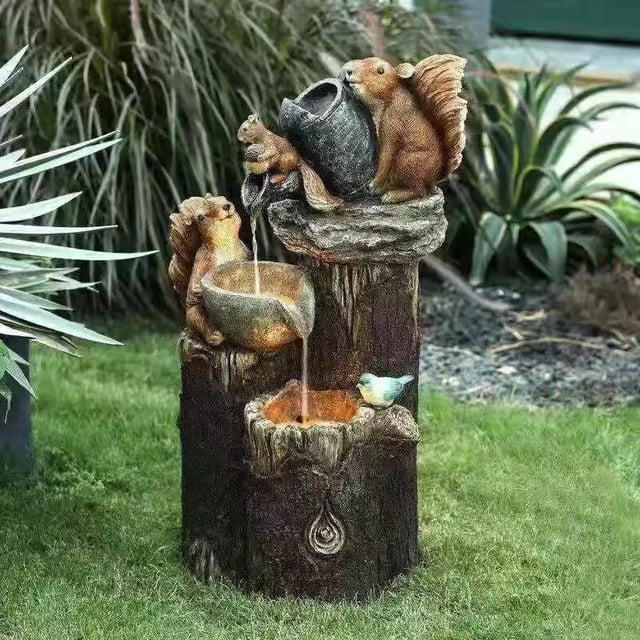 Adornos solares de resina para jardín con forma de pato y ardilla corriendo en el agua, diseño de pato corriendo en el agua, péndulo pastoral