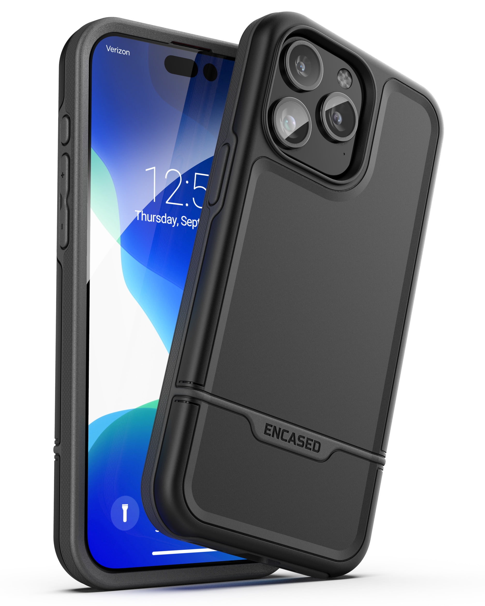 Encased Rebel Designed for iPhone 15 Pro Max Belt Clip Case, Protective Shockproof Phone Case with Holster (Black)