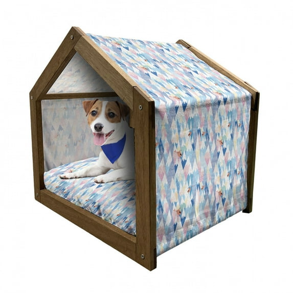 Birds Pet House, Twittering Northern Cardinal Birds on the Sharp Pointed Snowy Mountain Peaks Nested, Outdoor & Indoor Portable Dog Kennel with Pillow and Cover, 5 Sizes, Multicolor, by Ambesonne