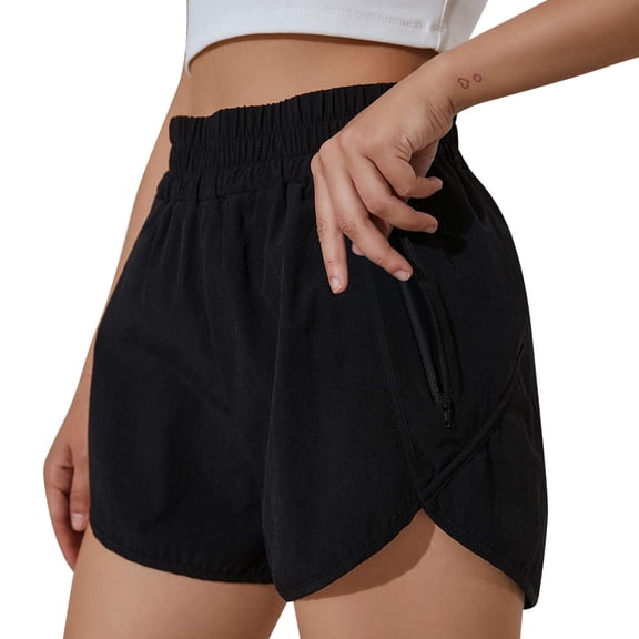 Sngxgn Mid Waisted Running Shorts for Women Liner Gym Workout Shorts with Pockets Soft Lightweight(Black,L)