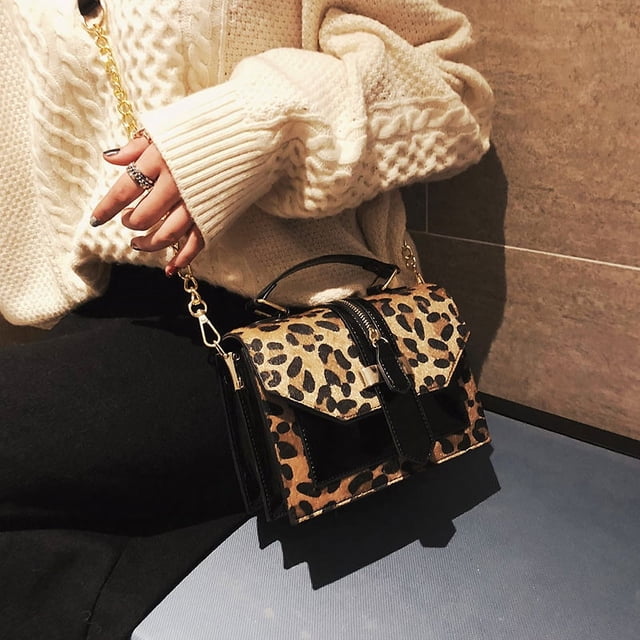 Bolsos de hombro de piel sintética con estampado de leopardo para mujer, bolsos cruzados con cadena en color negro y burdeos, bolsos tipo bandolera de moda para niña