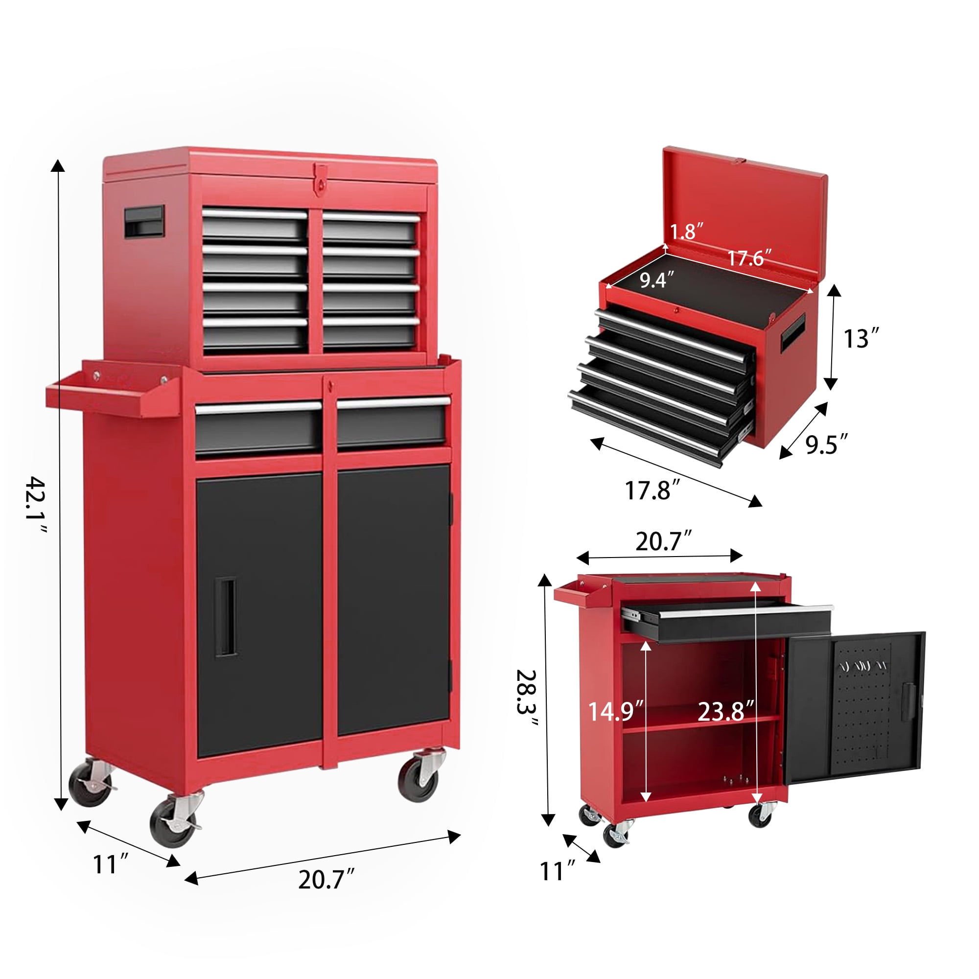 5-Drawer Rolling Tool Chest,Metal Tool Storage Cabinet with Detachable Top Tool Box & Adjustable Shelf, Lockable Metal Tool Cart for Garage Workshop,Orange