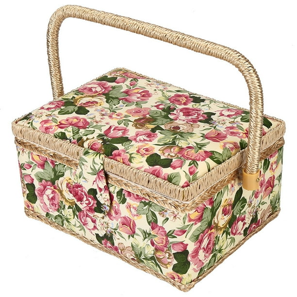 Cesta De Costura Para Herramientas De Costura Artesanal En 3 Colores, Caja De Almacenamiento Portátil De Tela Práctica Para El Hogar, Caja De Almacenamiento Artesanal Precargada Exclusiva(Rosa roja)