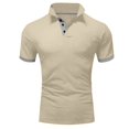 thumbnail image 4 of Kagetolytai Shirts for Men Men's Summer Solid Color T-shirt with A 3 Button Open Collar and Button up Short Sleeved Top Shirts Khaki XL, 4 of 5