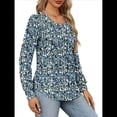 thumbnail image 4 of Blusas Plisadas de Larga Abullonada para Mujer, Cuello Redondo, Elegantes, Informales, Holgadas, para Invierno y . Flores Azules XL, 4 of 5