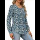 thumbnail image 4 of Blusas Plisadas de Larga Abullonada para Mujer, Cuello Redondo, Elegantes, Informales, Holgadas, para Invierno y . Flores Azules M, 4 of 5