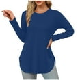 thumbnail image 1 of Yuyuzo Womens Tops Crew Neck Long Sleeve Side Split Solid Color Loose Casual Basic Fall Tunic Top, 1 of 6