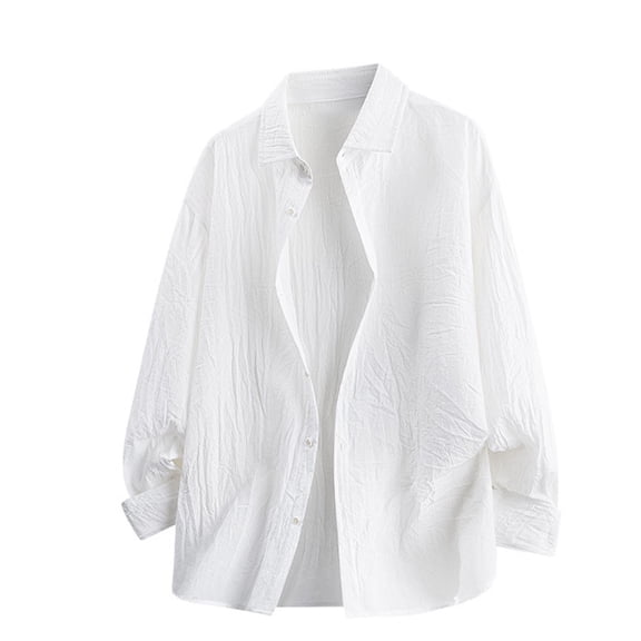 GUZOM Mens Wrinkle Free Casual Button Down Shirt Summer Breathable Lightweight Long Sleeve Oversized Fit Solid White,Size 3XL