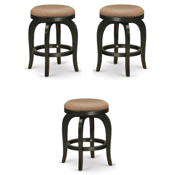 Home Square 24" Wood Swivel Backless Bar Stool in Black & Brown - Set of 3