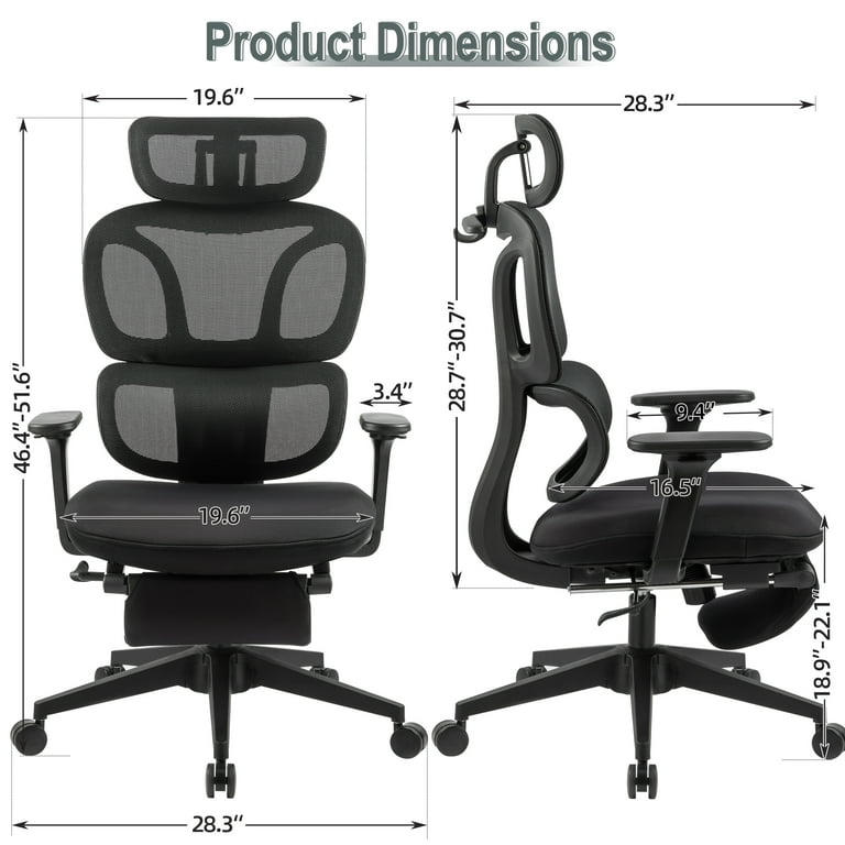 Hforesty Ergonomic Office Chair - Lumbar Support, Armrests, Coat