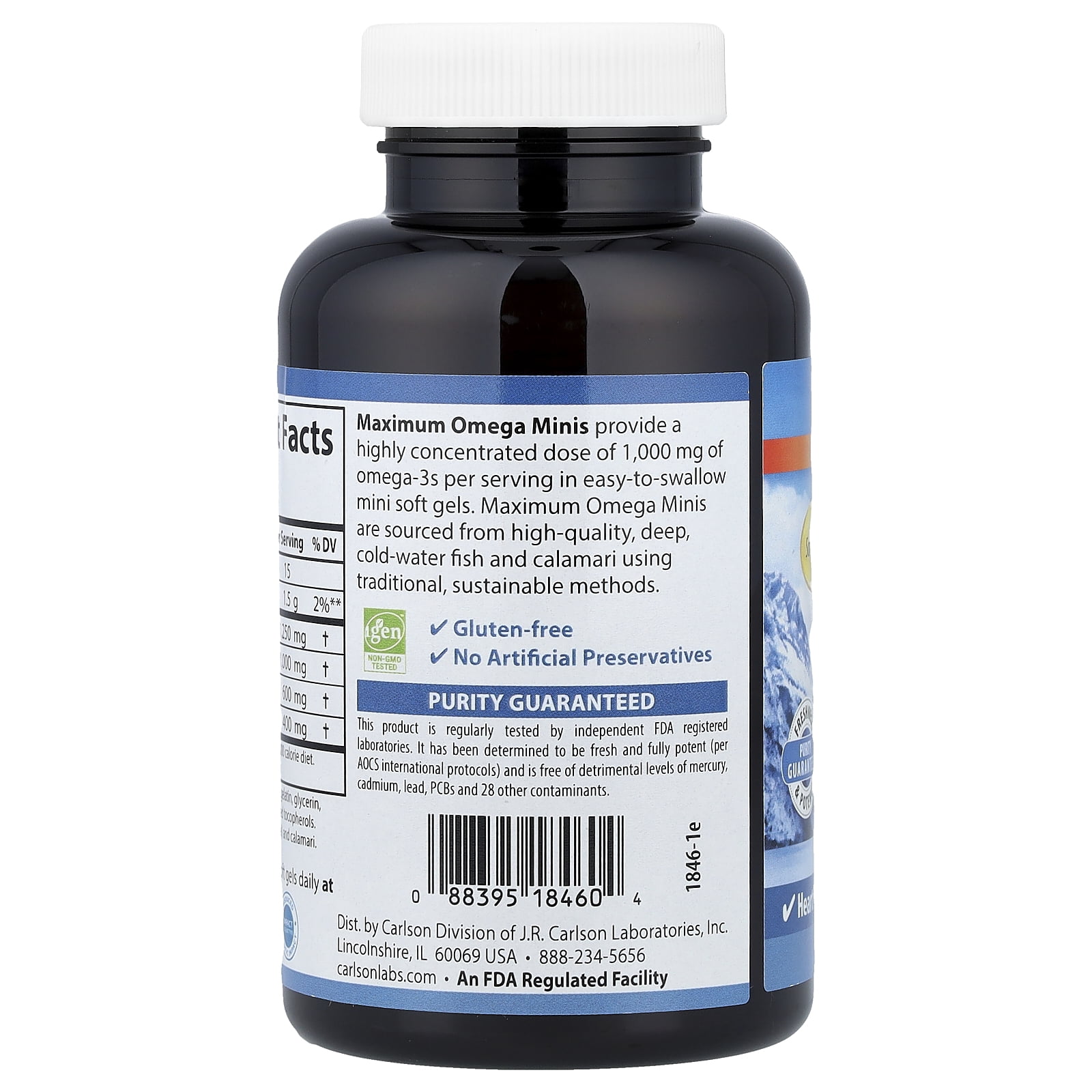 Carlson Maximum Omega Minis, Natural Lemon, 120 Mini Soft Gels (500 mg per Soft Gel)