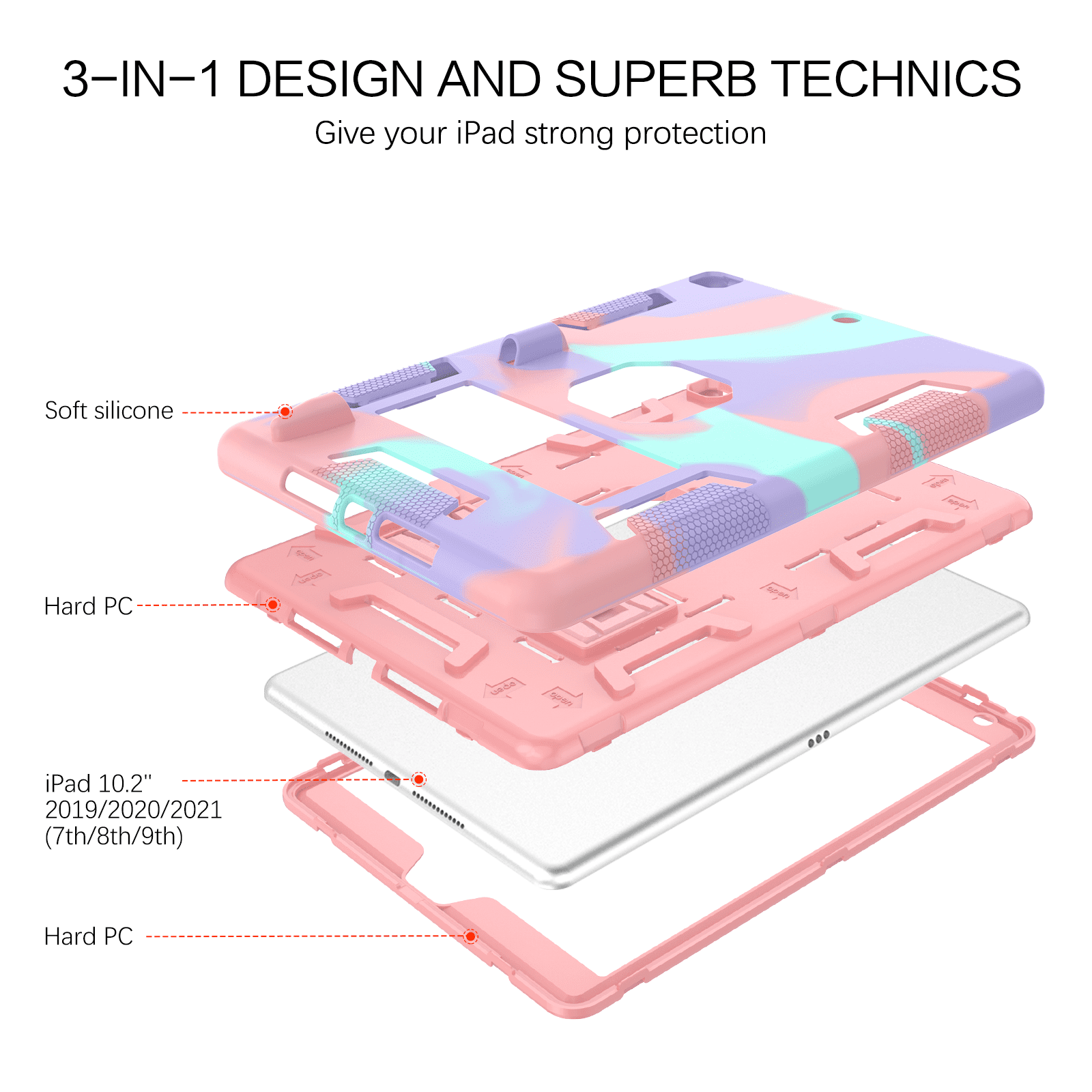 BENTOBEN iPad 9/8/7th Generation Case, iPad 10.2 2021/2020/2019 Case with Pencil Holder, Camo/Pink