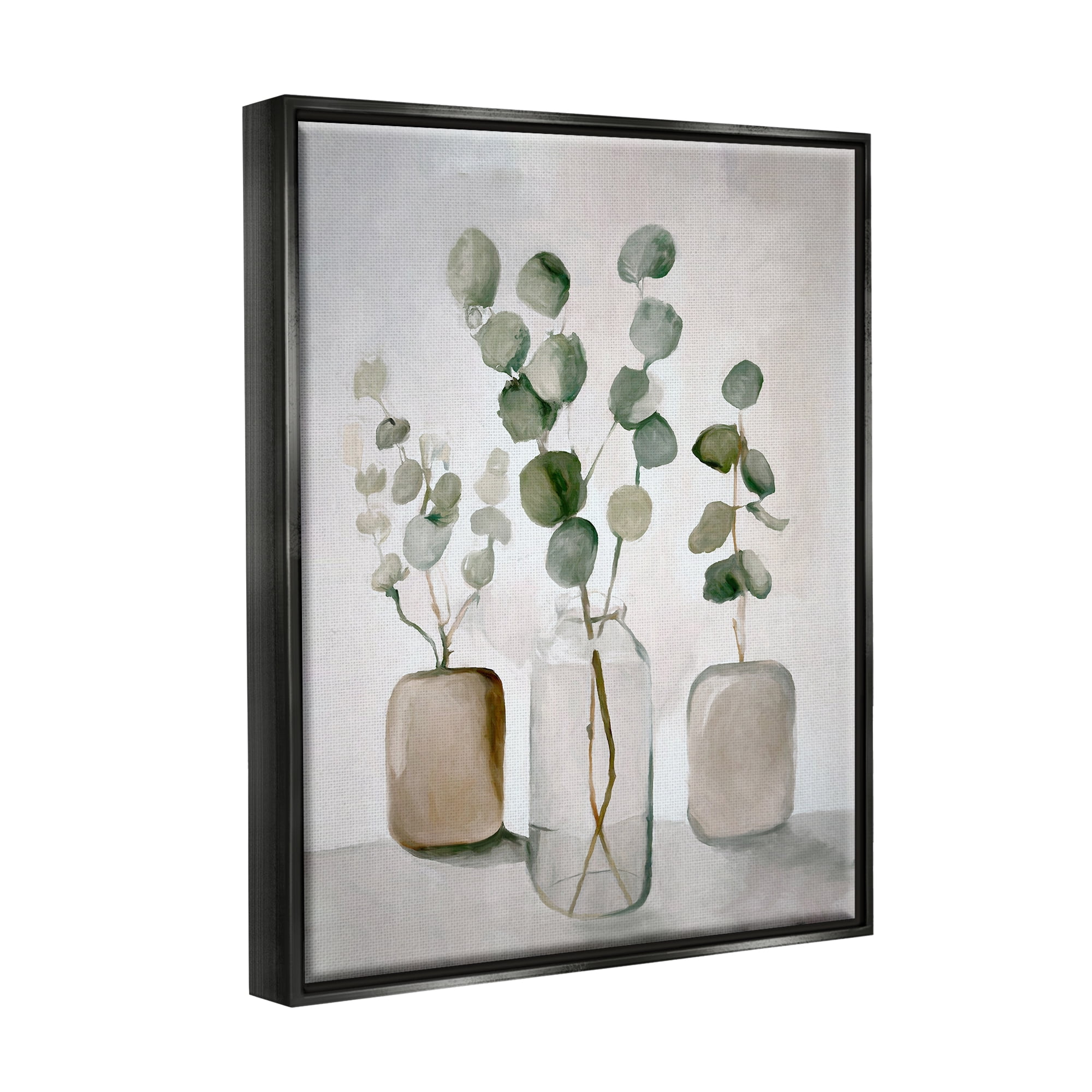 Stupell Industries Eucalyptus Still Life Botanical & Floral Painting Black Floater Framed Canvas Art Print Wall Art, 17 x 21