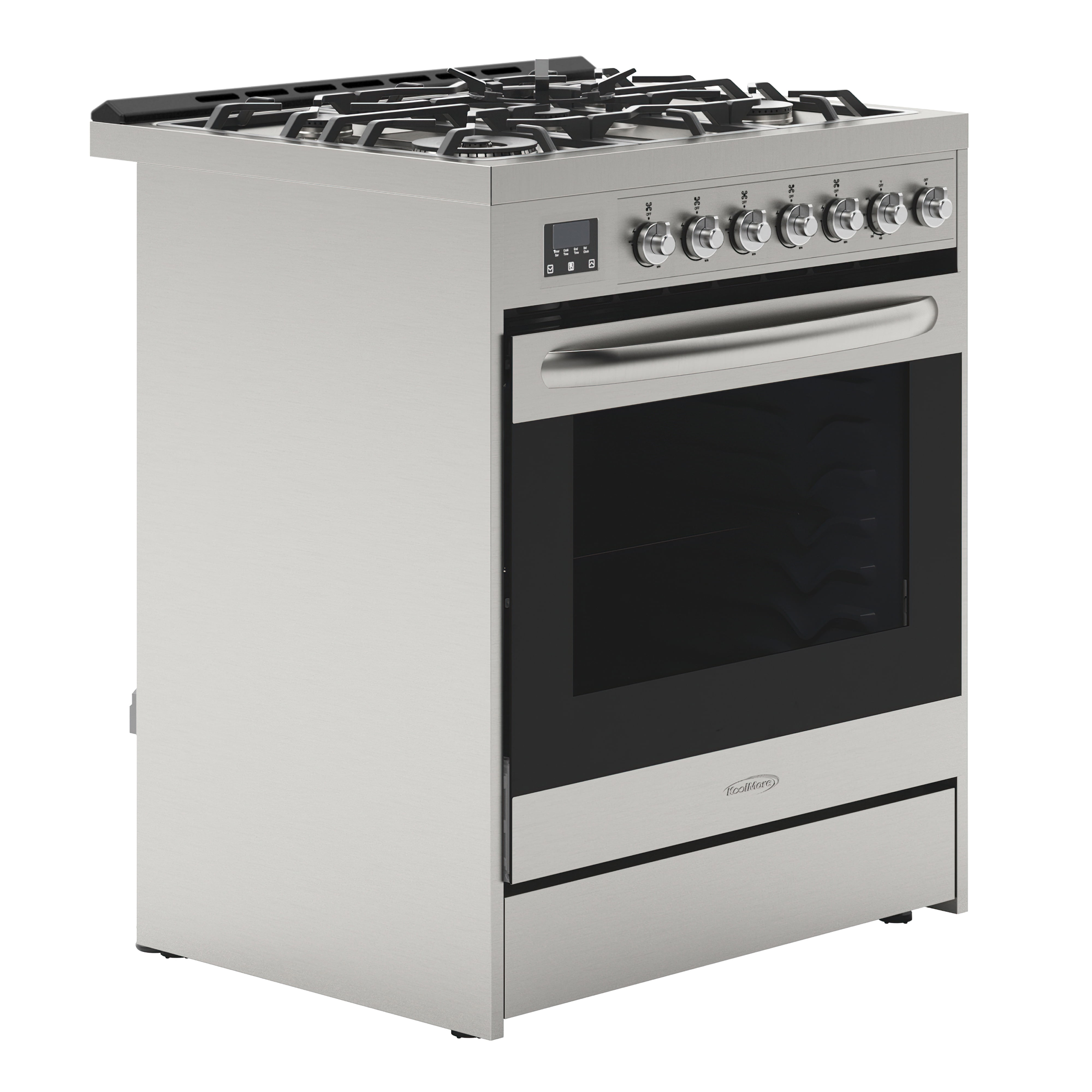 30” Inch Professional Gas Range Stove with 5 Burner Cooktop, Rapid Convection Oven, and Digital Timer with Heavy-Duty Cast Iron Grates, Stainless-Steel Appliance, Silver