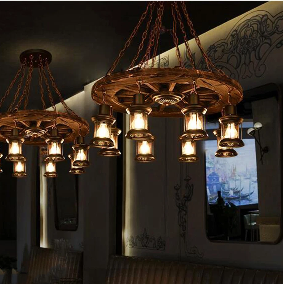 More Change 8-Lights Vintage Pendant Light Wagon Wheel Chandelier Pendant Ceiling Fixtures