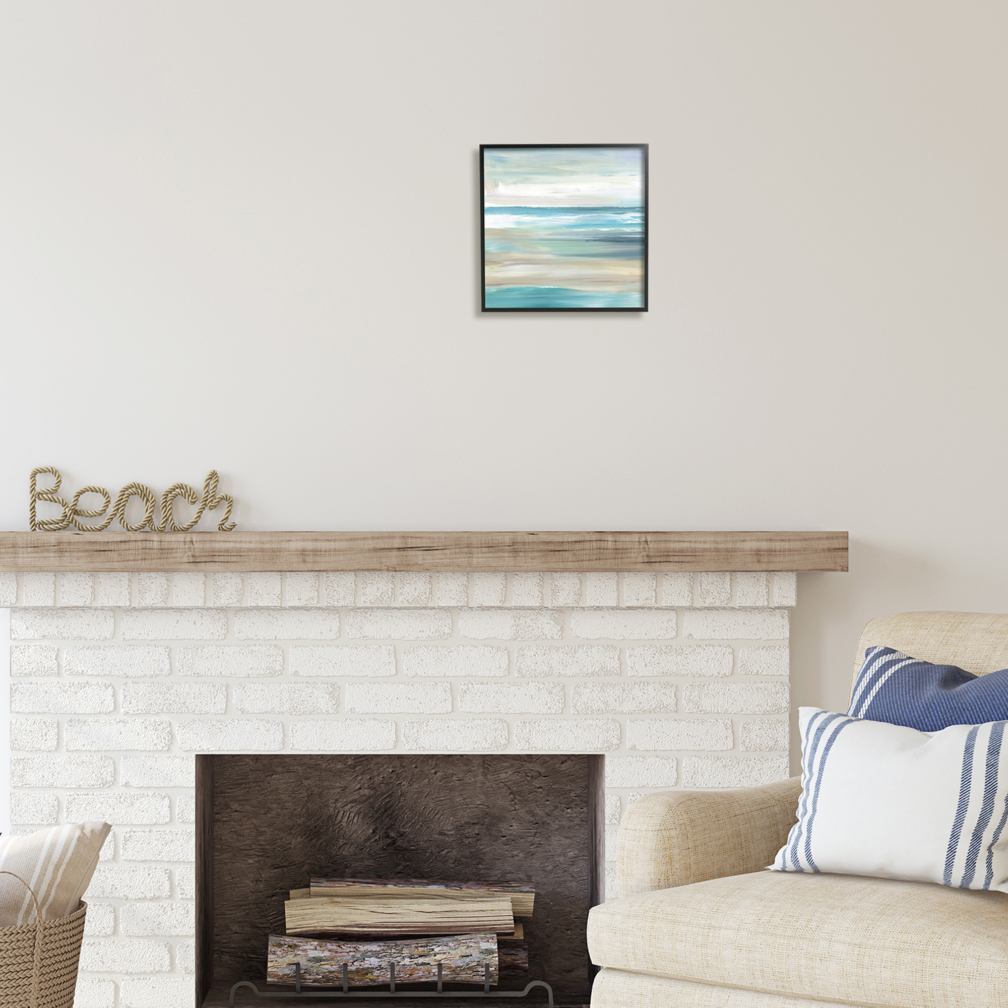 Stupell Industries Abstract Beach Sand Ocean Waves Coastal Painting Black Framed Art Print Wall Art
