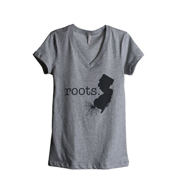 Thread Tank Home Roots State New Jersey NJ Women's Relaxed V-Neck T-Shirt Tee Heather Grey Small