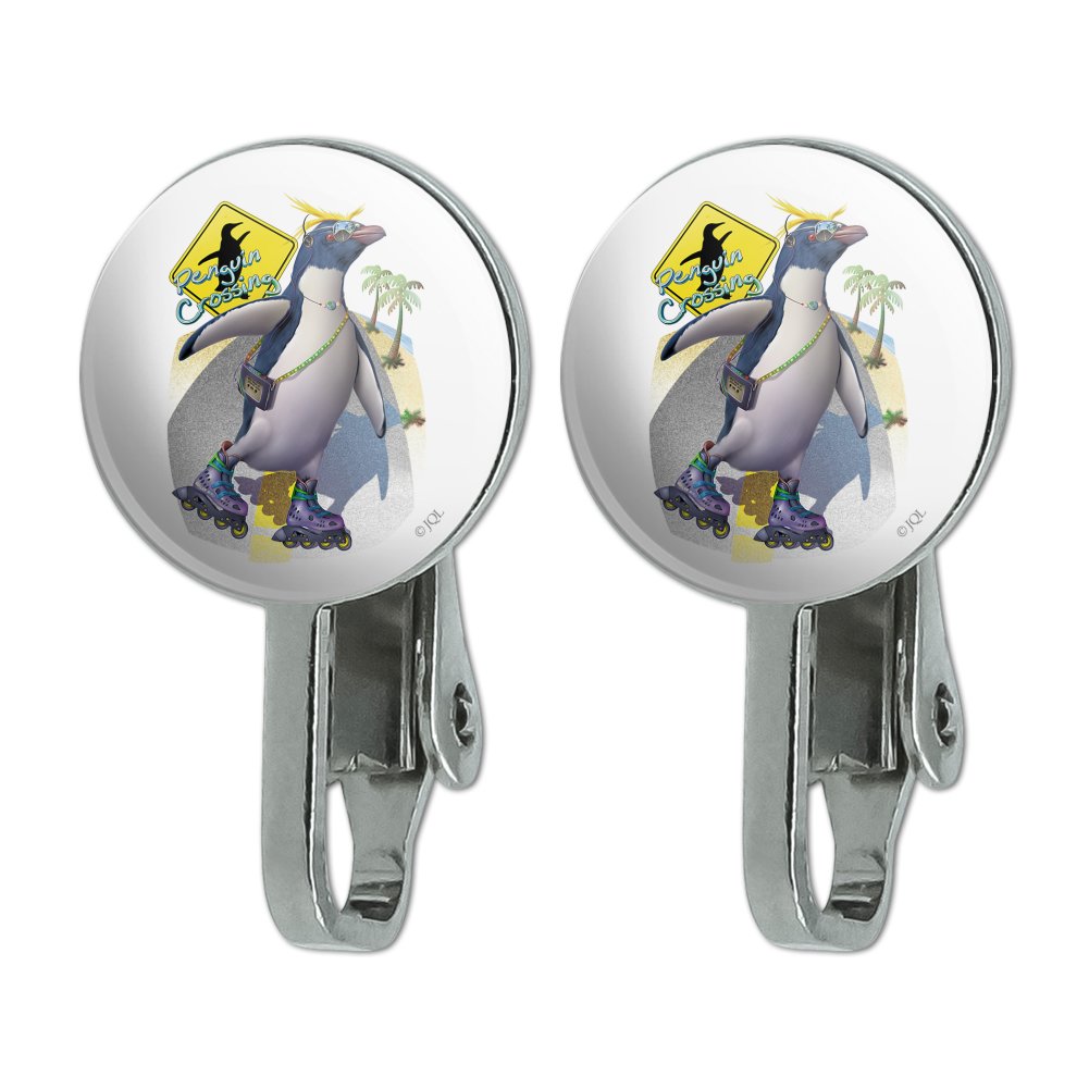 Penguin Crossing Sunglasses Novelty Clip-On Stud Earrings