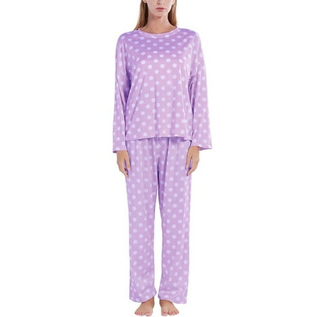 

Monfince Women Pajamas Set Polka Dots Print Sleepwear Long Sleeve Round Neck Top with Long Pants 2-Piece Sleepwear Soft Comfy Loungewear PJs Purple S-2XL