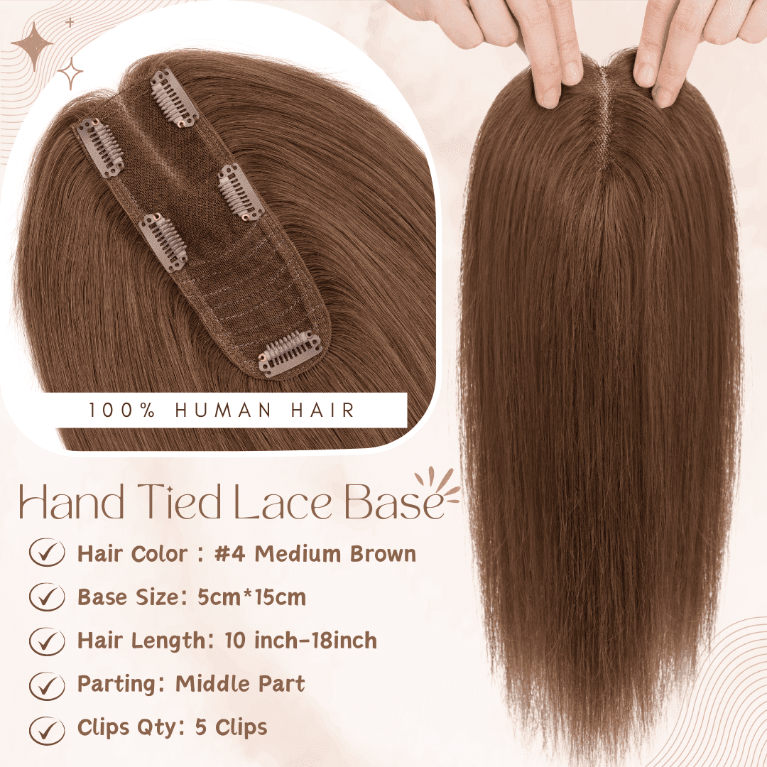Human Hair Topper 3.5x4.7 Inch Lace Base Clip-In for Thin Hair Amazon.com : Hairro Human Hair Toppers Real Hair, Clips in  main image 2