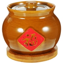 DRAFIDEEP Ceramic Stewing Bowl With Lid Ancient Copper For Serving Food 1 Set 3.8x3.8in