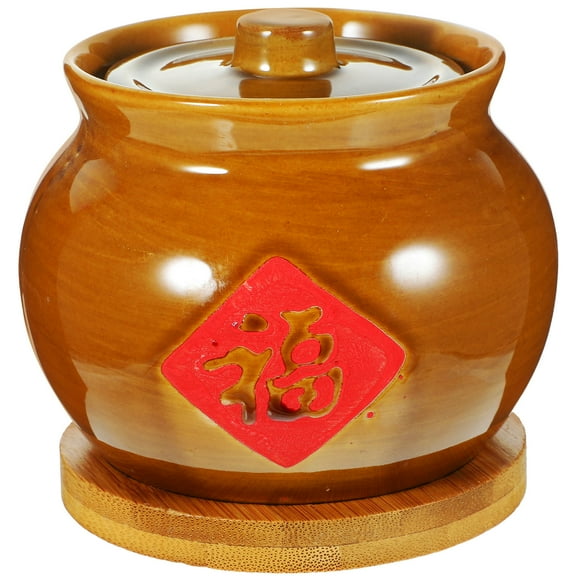 DRAFIDEEP Ceramic Stewing Bowl With Lid Ancient Copper For Serving Food 1 Set 3.8x3.8in