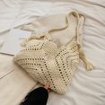 thumbnail image 4 of Bolso de mano tejido para mujer con cordón bolso de playa tejido de malla bolso de ganchillo de color sólido, 4 of 9