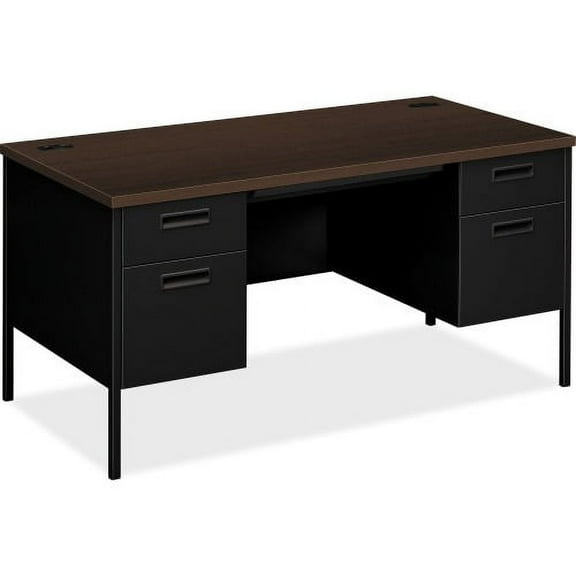 HON Metro Classic Double Pedestal Desk - 4-Drawer 60" x 30" x 29.5" - 4 x Box Drawer(s), File Drawer(s) - Double Pedestal - Square Edge - Material: Steel - Finish: Mocha Laminate, Black Paint