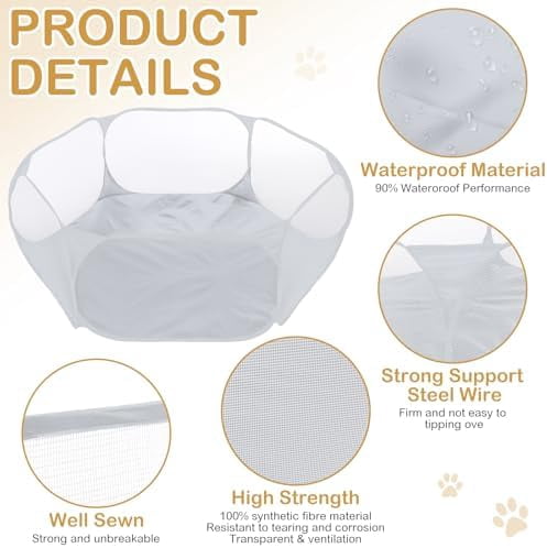 Hamster Playpen with Mat Small Animal Cage Tent Breathable Transparent Guinea Pig Playpen Waterproof Portable Yard Fence Mat Foldable Exercise Playpen Outdoor Indoor (Gray,Star)