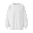 thumbnail image 5 of Women's Drop Shoulder Sweatshirt Solid Color Trendy Crew Neck with Ribbed Back Cross Detail Loose Fit for School Work & Weekend, 5 of 6