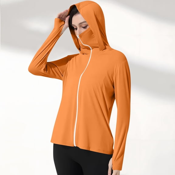 Dxzfnsa Women Sun Protection Shirts Women's Lightweight Zip up Long Sleeve UV Hiking Shirts Breathable Solid Color UPF 50 Hoodies
