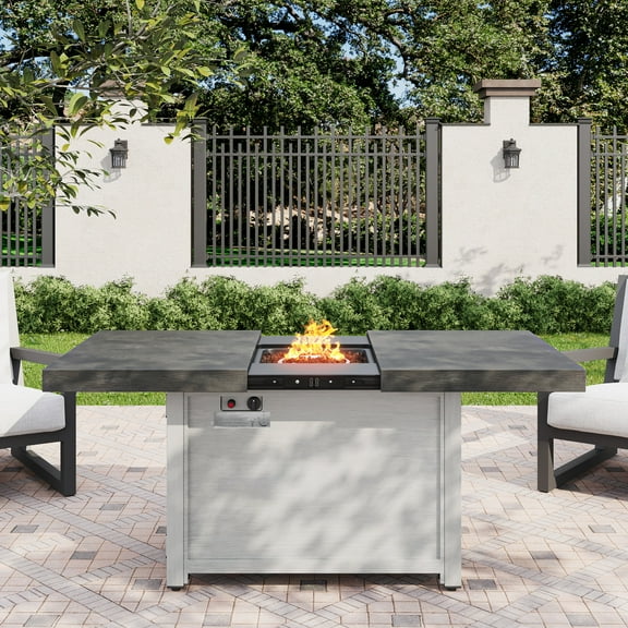Christopher Knight Home 30" Rectangular Propane Fire Pit Table with 45"-60" Extendable Top, 50,000 BTU Aluminium Patio Heater with Lid, Dark Grey