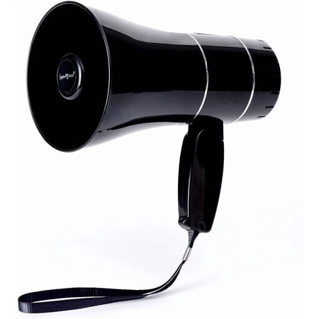 Rechargeable Bullhorn Megaphone Speaker with 240s Recording, Emergency Siren Alarm, U-Disk Playback Portable PA System for Outdoor Events, Coaching, Stadiums Rechargeable Battery Included (Black)