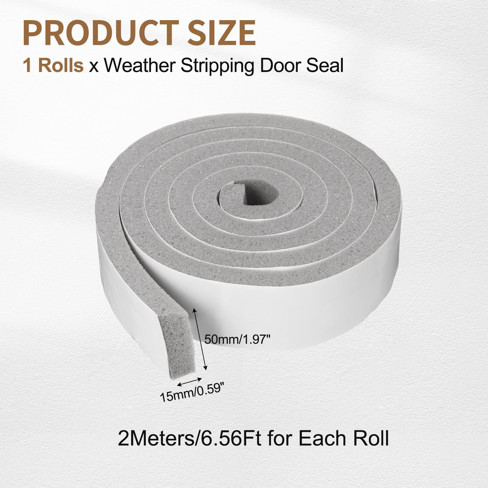2" x 9/16" Foam Weather Stripping, Self Adhesive Door Seal Insulation Strips, Soundproofing Foam Seal Tape for Door/Window, Air Conditioning (6.56 Ft Total Length in 1 Roll)