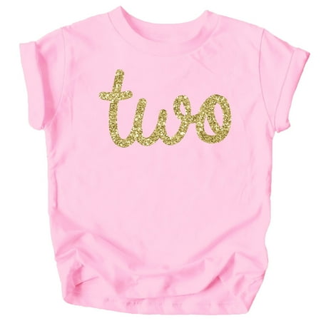 

Olive Loves Apple Girls 2nd Birthday Two Shirt for Toddler Girls Second Birthday Outfit Gold on Pink Shirt 2T