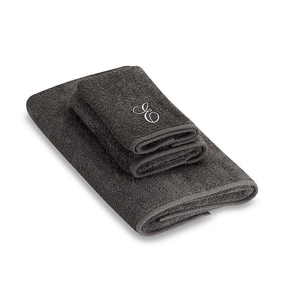 Granite/Silver Script Monogram Embroidered Fingertip Towel Letter E